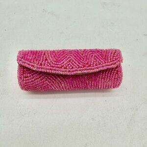 Mary Kay Signature Hot Pink Lipstick Case Beaded Mirror Snap Lip Balm Holder MK